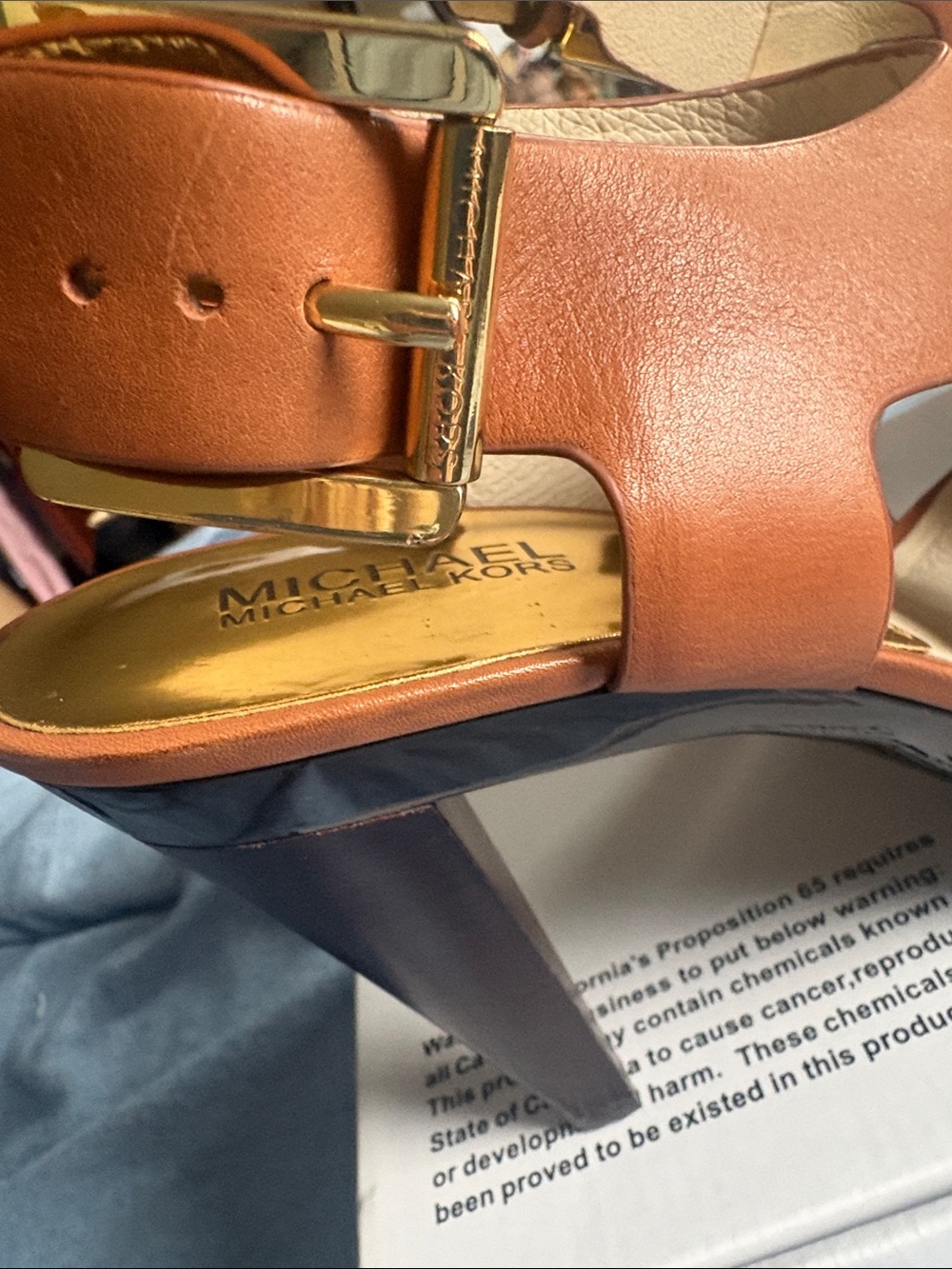 Michael Kors Tan Leather High Heel Slingback Sandals Platform 1in, heels 4 inch - Picture 6 of 9
